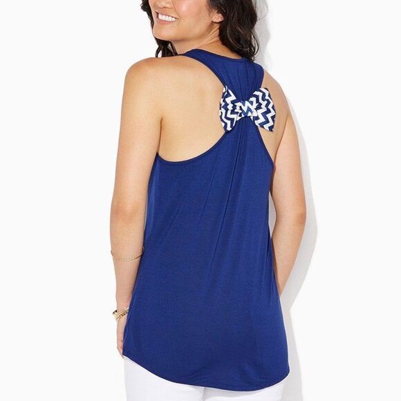 Charming Charlie Blue and White Chevron Bow Racerback Tank Top - Picture 1 of 8
